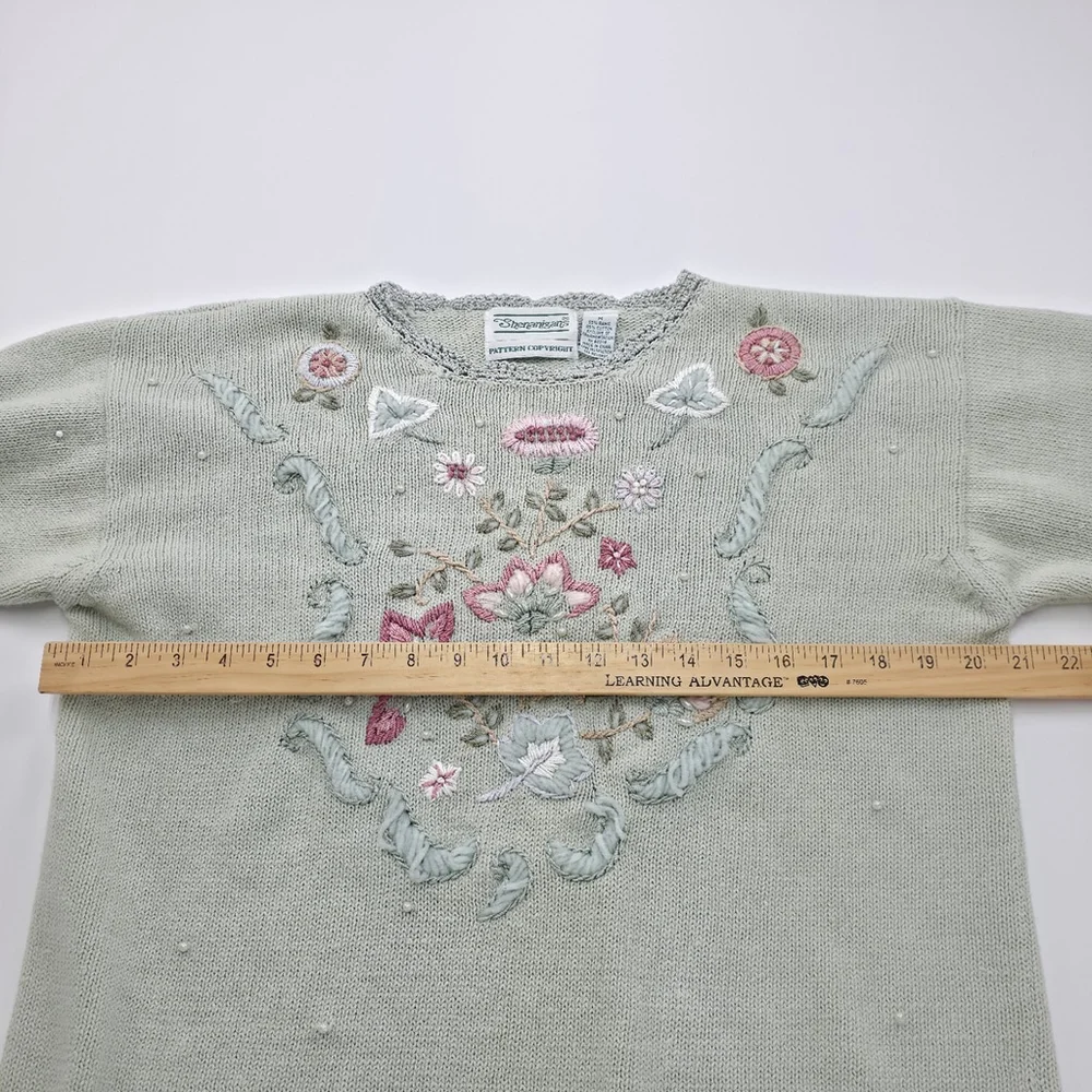 Vintage Streanigans Embroidered Sweater Womens M Sage Cottagecore Fairycore